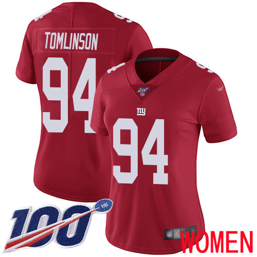 Women New York Giants #94 Dalvin Tomlinson Red Limited Red Inverted Legend 100th Season Football NFL Jersey->women nfl jersey->Women Jersey